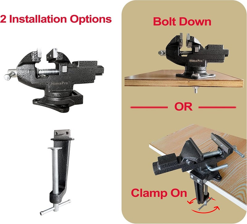 HimaPro Dual Purpose Bench Vise | Table Vise Clamp-On with Quick Adjustment Universal Rotate 360° - 3.3Inch Metallic Black - Portable Vise for Woodworking, Metal Stamping, and DIY Jobs - Image 5